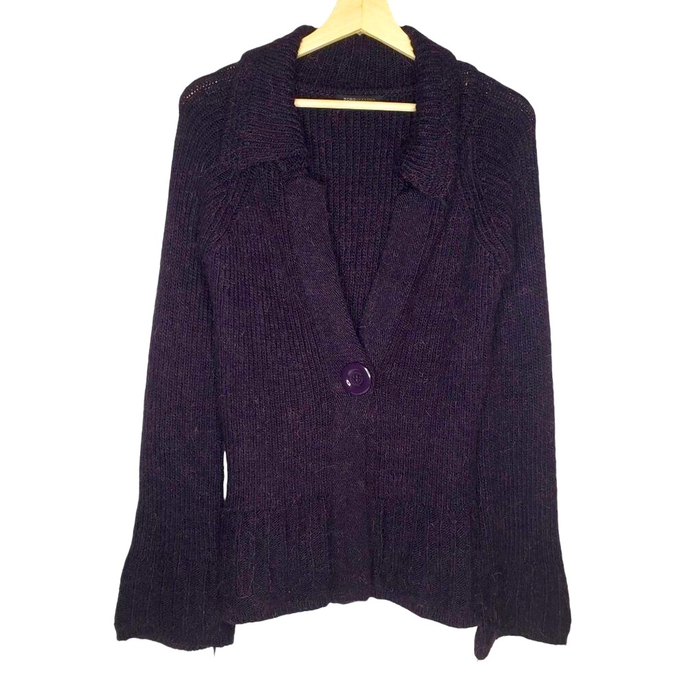 BCBGMaxazria Alpaca Blend Cardigan Women's Ribbed Chunky Button Flare Sleeve M
